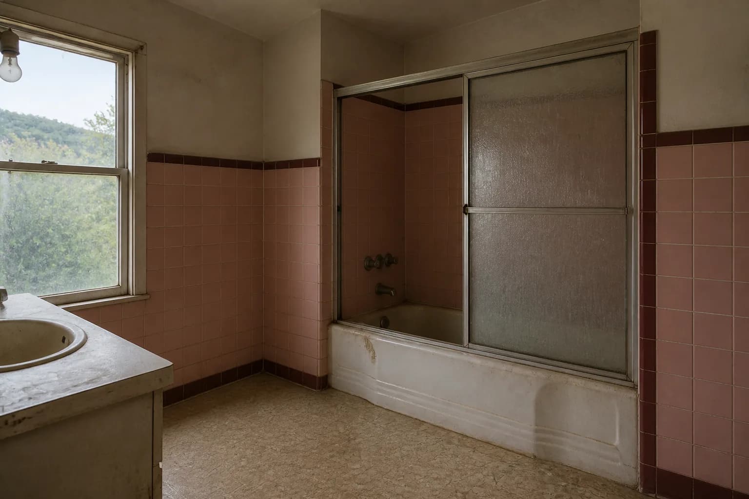 1950s hall bathroom, same footprint in Sherman Oaks, before work started