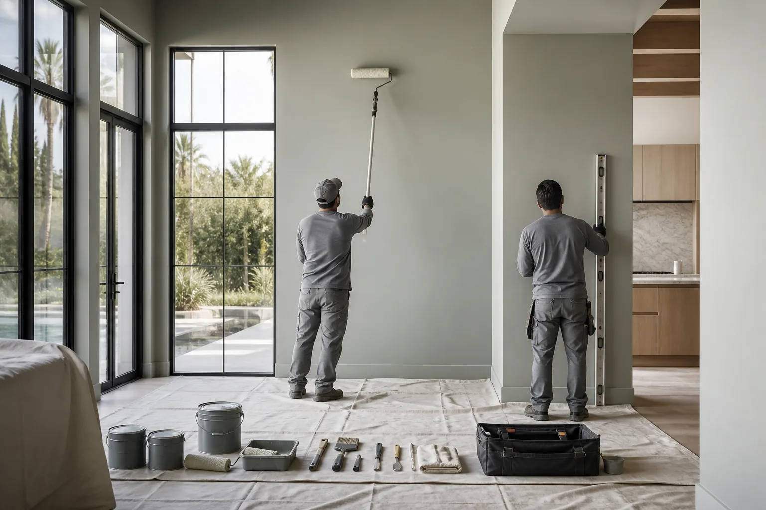 Fresh Build crew preparing walls before painting