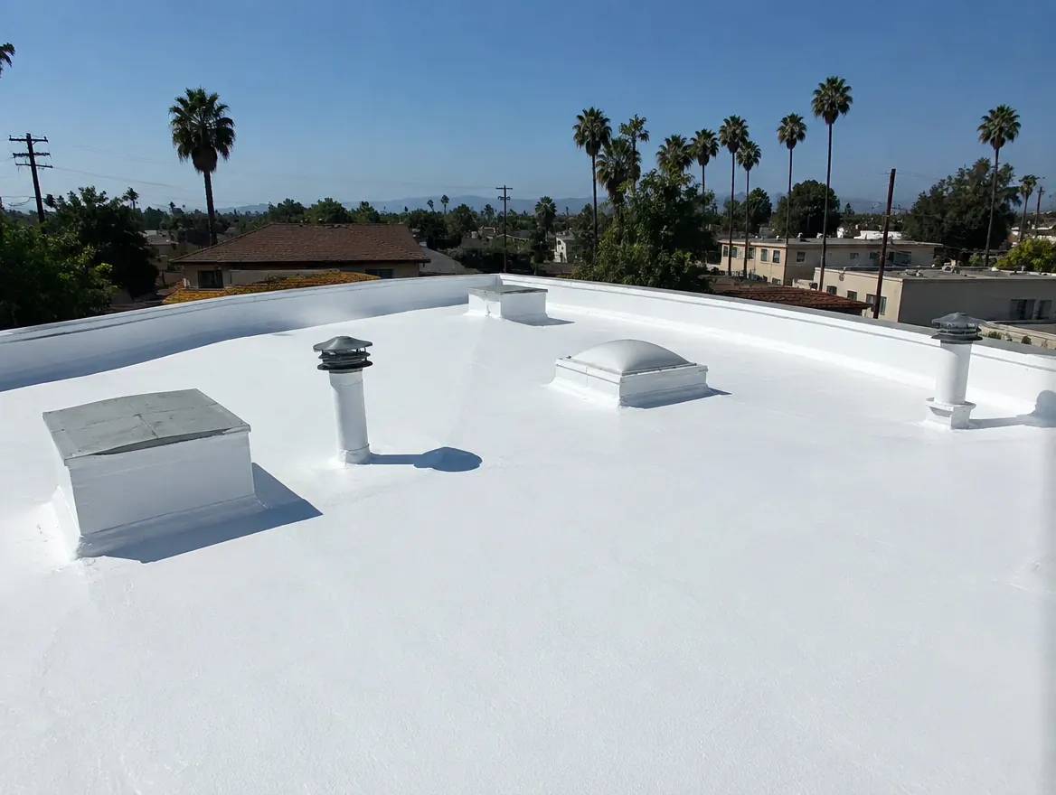 White reflective coating on a flat roof